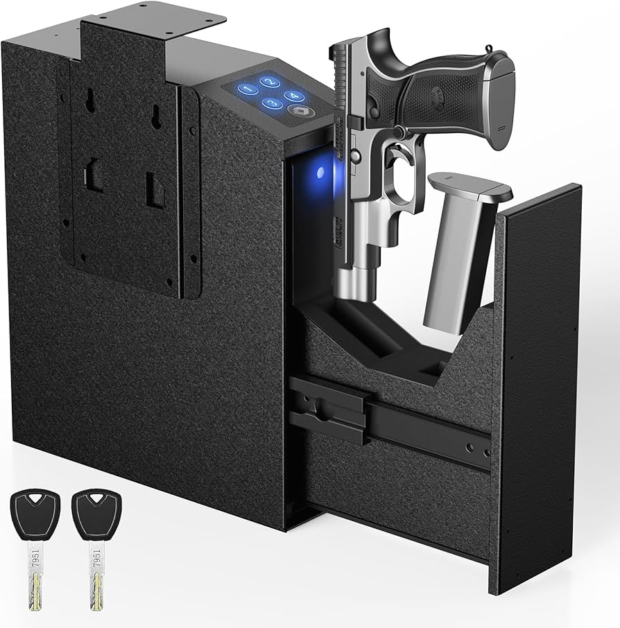 GS-102 gun safe placed securely in a home drawer showing safe firearm storage